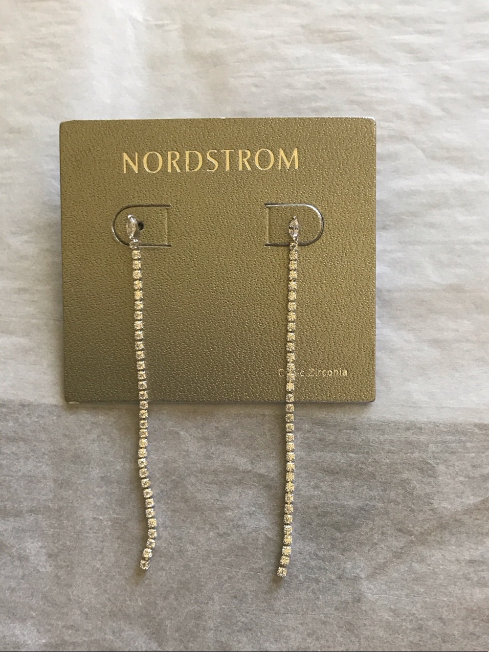 Nordstrom Silver-Tone Clear Crystal Linear Drop Earrings